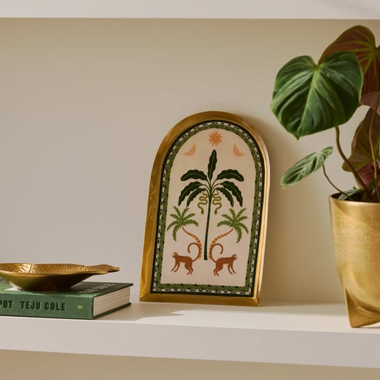 Natures Resort Monkey Palm Arch Brass Wall Art