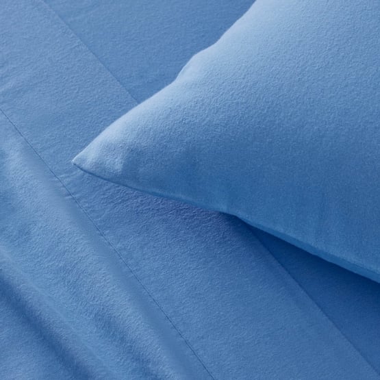 Flannelette Plain Dye Blue Sheet Set