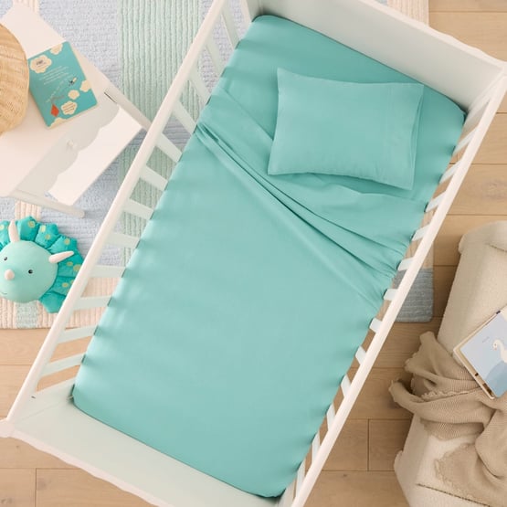 Flannelette Plain Dye Aqua Cot Sheet Set