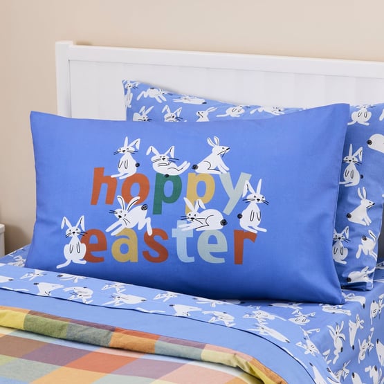Hoppy Easter Blue Text Pillowcase