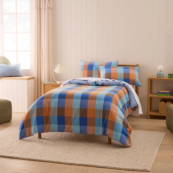 Parker Check Blue Flannelette Quilt Cover Set