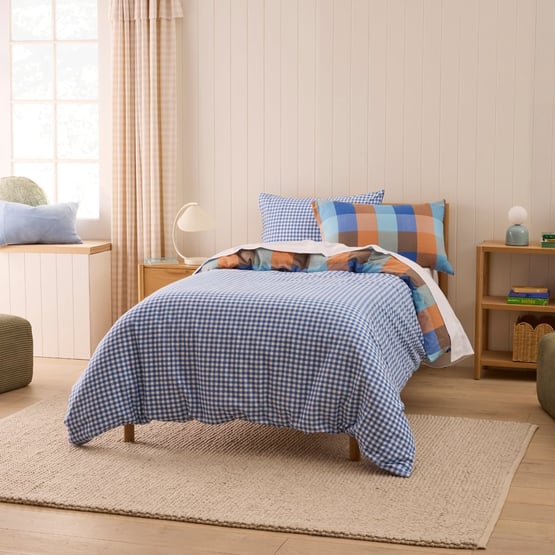 Parker Check Blue Flannelette Quilt Cover Set