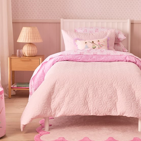 Bow Pink Quilted Quilt Cover Set