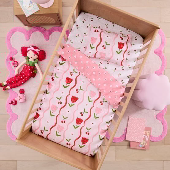 Cherry Tulip Pale Pink Velvet Cot Quilt Cover Set