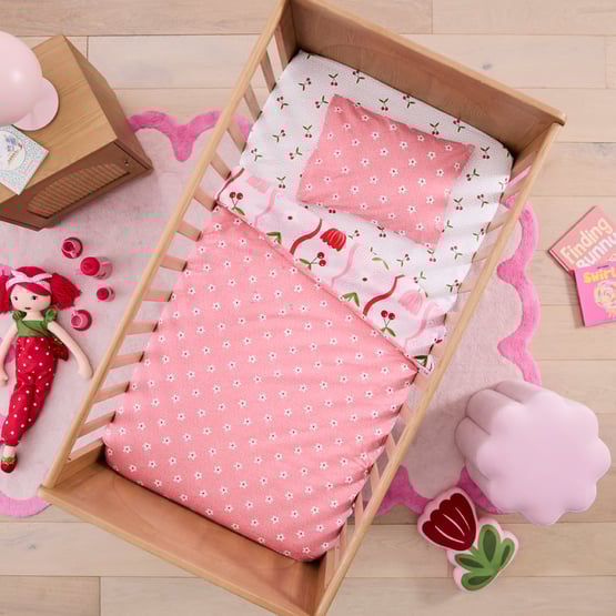 Cherry Tulip Pale Pink Velvet Cot Quilt Cover Set