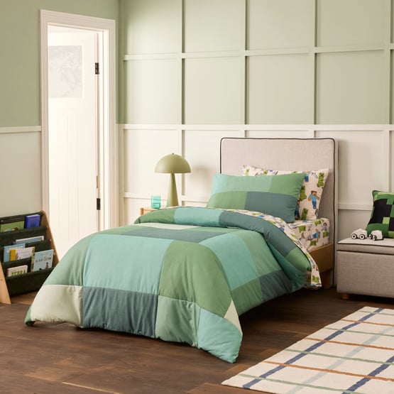Miles Greens Cord Quilted Quilt Cover Set