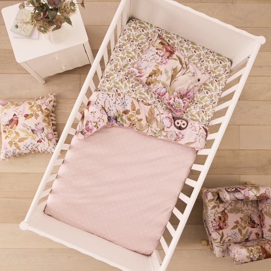 Fleur Harris Woodland Pink Velvet Quilted Cot Quilt Cover Set