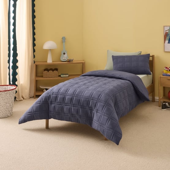 Dylan Navy Marle Jersey Quilted Quilt Cover Set
