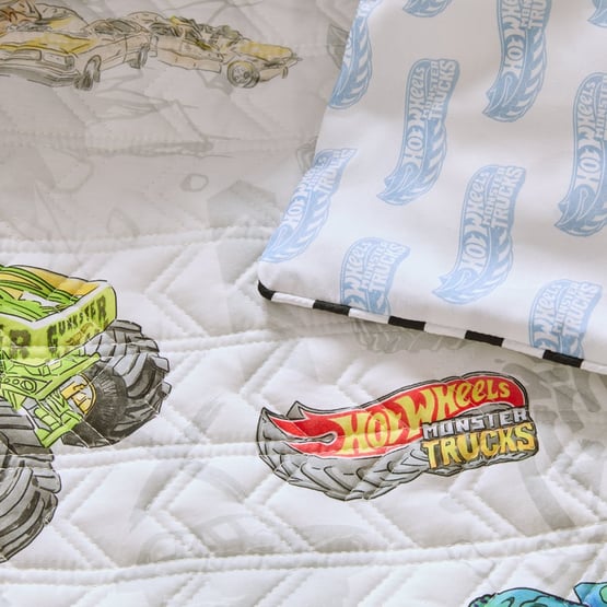 Mattel Hot Wheels Monster Trucks Quilted Cot Quilt Cover Set