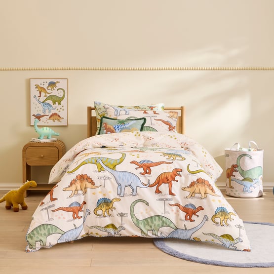 Dino Walk Natural Quilt Cover Set