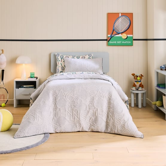 Tennis Grey Marle Jersey Quilted Quilt Cover Set