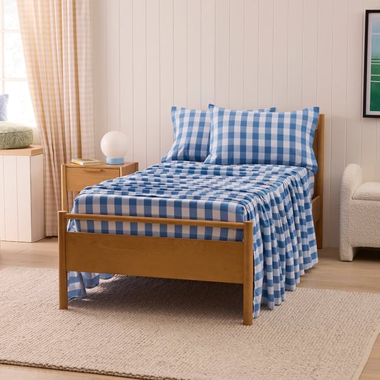 Parker Check Blue Flannelette Sheet Set