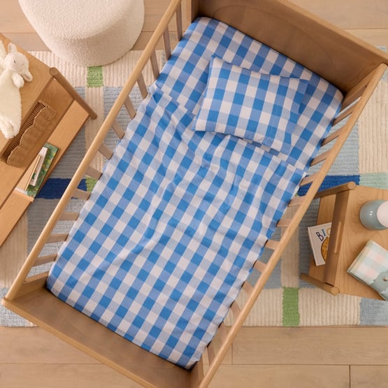 Parker Check Blue Flannelette Cot Sheet Set