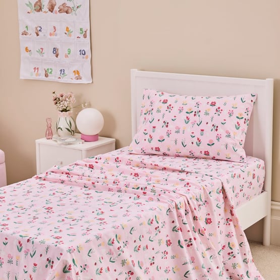 Bunny Floral Pale Pink Sheet Set