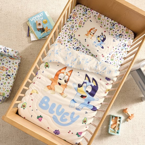 BBC Bluey Fruity Fun Cot Quilted Quilt Cover Set