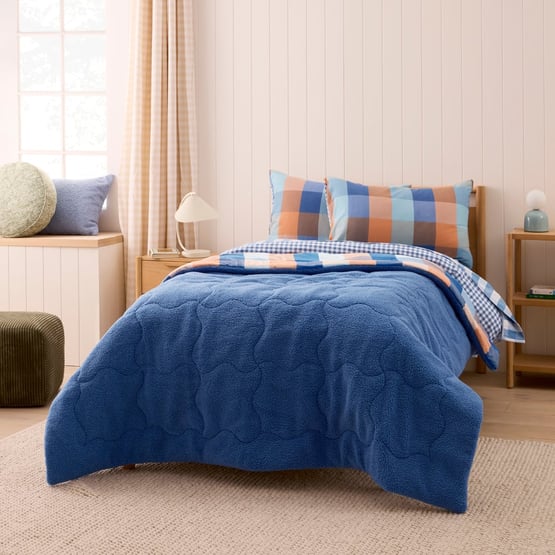 Teddy Blue Check Blanket