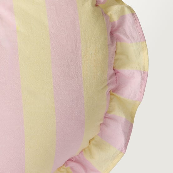 Stonewashed Pink & Lemon Ruffle Stripe Heart Cushion