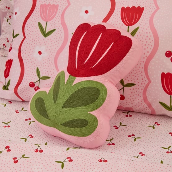 Red Tulip Shaped Kids Cushion