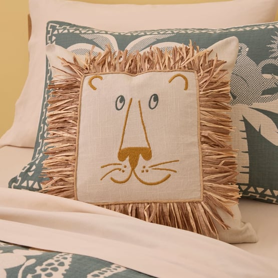 Lion Raffia Cushion