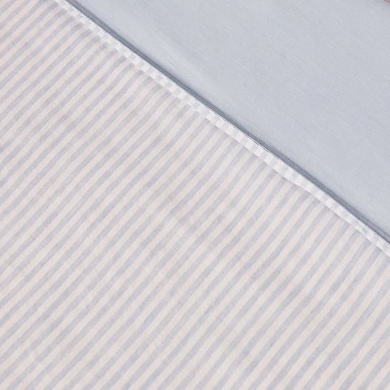 Vintage Washed Linen Dusty Blue & White Cot Quilt Cover Set