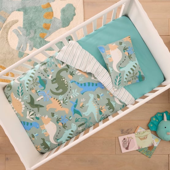 Dino Zone Green Flannelette Cot Quilt Cover Set