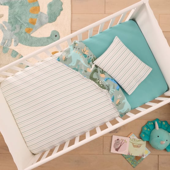 Dino Zone Green Flannelette Cot Quilt Cover Set