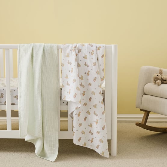  Teddy Bear Love Cotton Muslin Swaddles 2pk