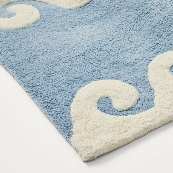 Wave Chambray Blue & Natural Bath Mat
