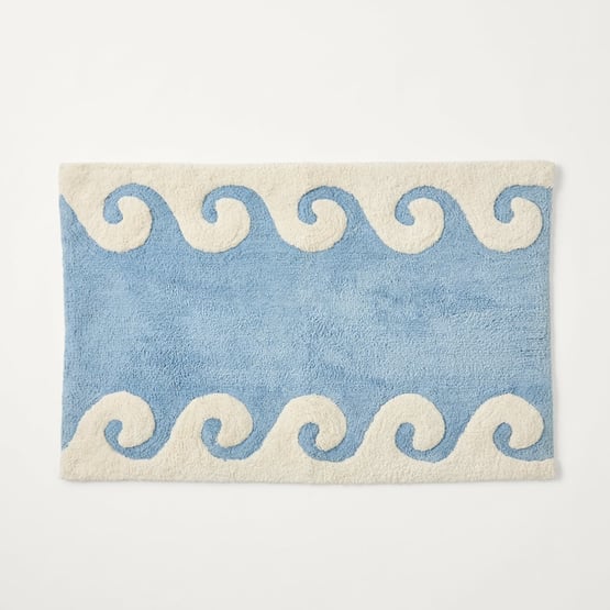 Wave Chambray Blue & Natural Bath Mat