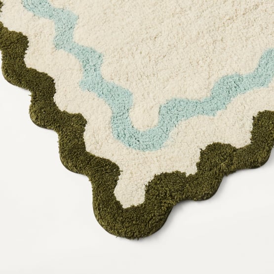 Summer Sky & Dark Olive Scallop Bath Mat 