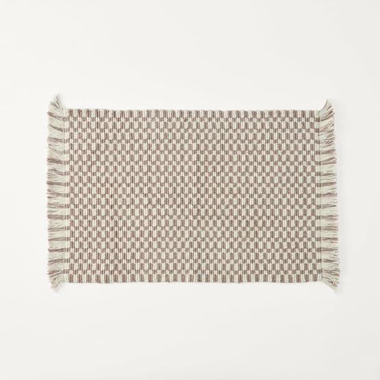 Woven Natural & Mushroom Check Bath Mat