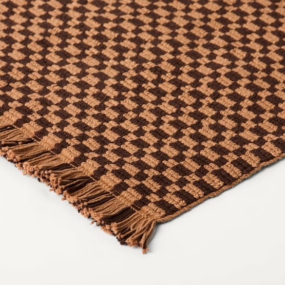 Woven Bran & Coffee Check Bath Mat