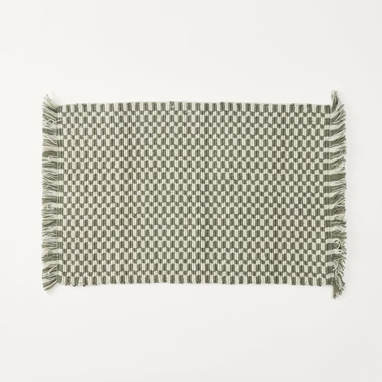 Woven Moss & Natural Check Bath Mat