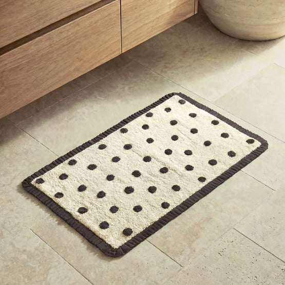 Frill Natural & Chocolate Polkadot Bath Mat