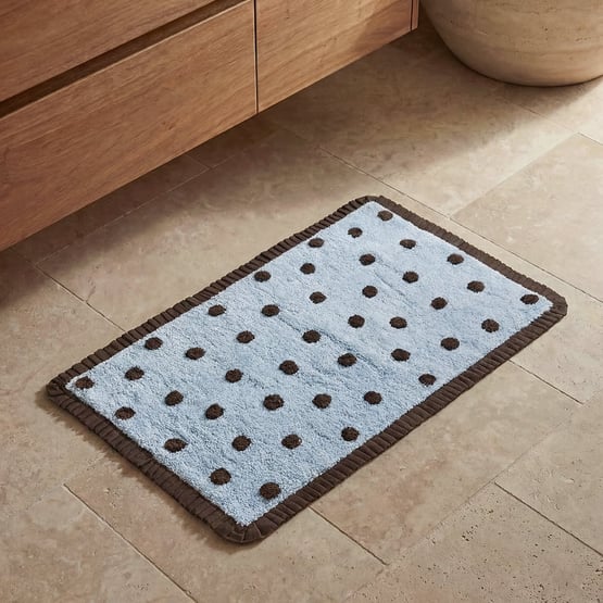 Frill Blue & Chocolate Polkadot Bath Mat