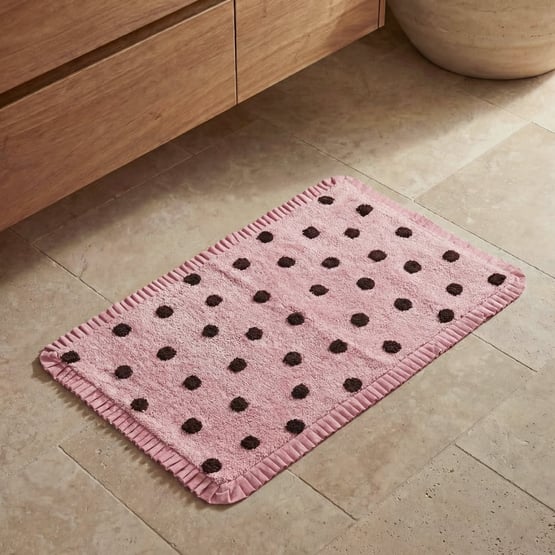 Frill Pink Blossom & Chocolate Polkadot Bath Mat