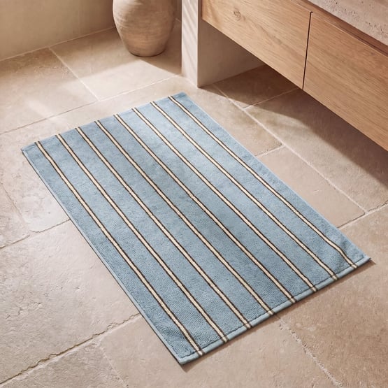 European Lincoln Blue & Espresso Stripe Turkish Cotton Bath Mat