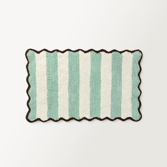 Scallop Stripe Mineral Green & Natural Bath Mat