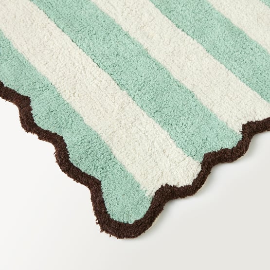 Scallop Stripe Mineral Green & Natural Bath Mat