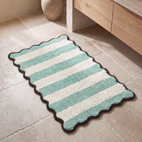 Scallop Stripe Mineral Green & Natural Bath Mat
