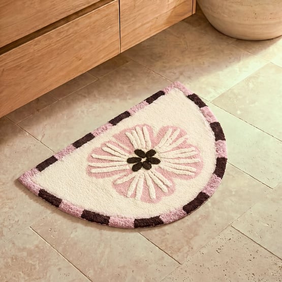 Corinne Floral Pink Blossom & Natural Bath Mat