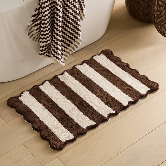 Scallop Truffle & Natural Stripe Bath Mat