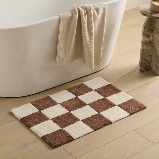Natural & Moss Check Bath Mat