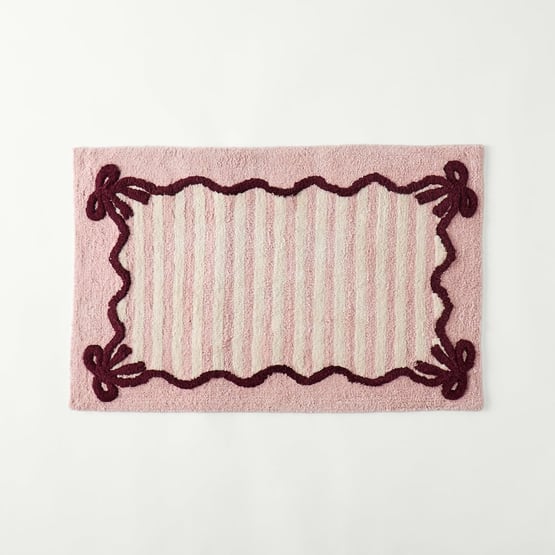Natural & Pearl Pink Bow Stripe Bath Mat