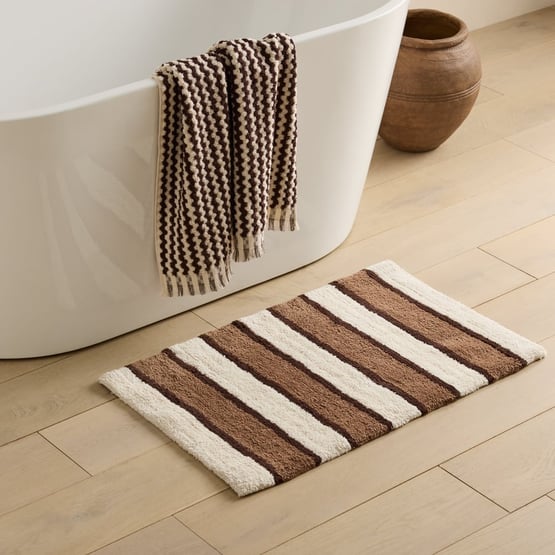 Block Natural & Espresso Stripe Bath Mat