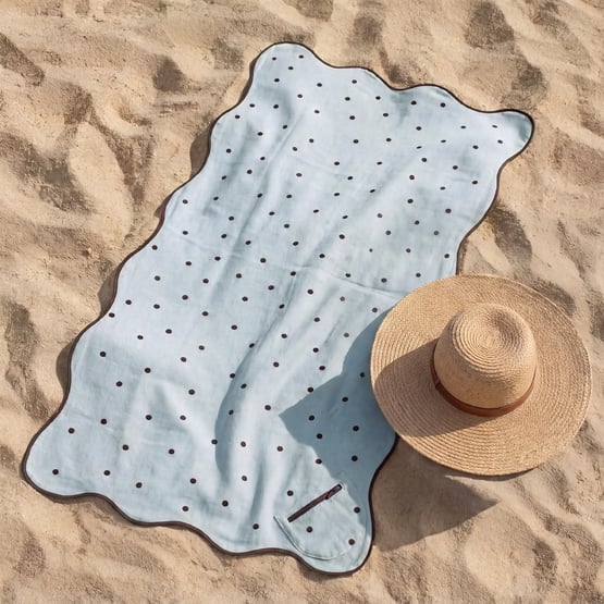 Luxe Velour Avalon Polkadot Blue Pocket Beach Towel