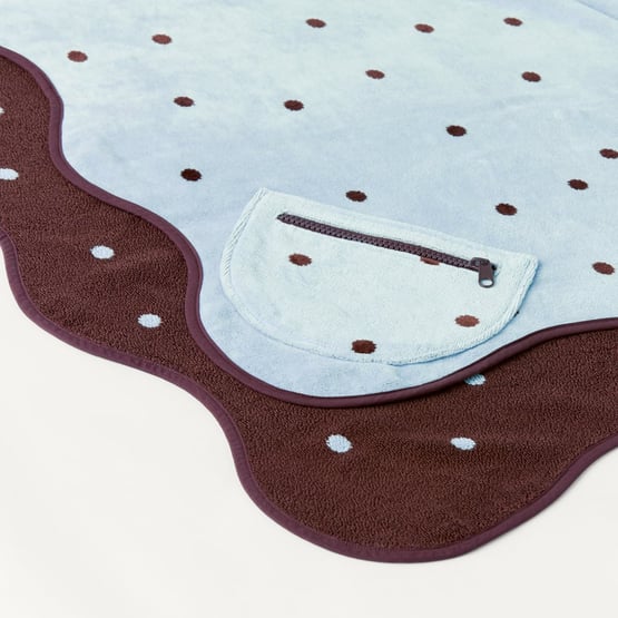 Luxe Velour Avalon Polkadot Blue Pocket Beach Towel