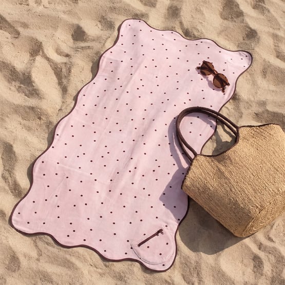 Luxe Velour Avalon Polkadot Pink Pocket Beach Towel