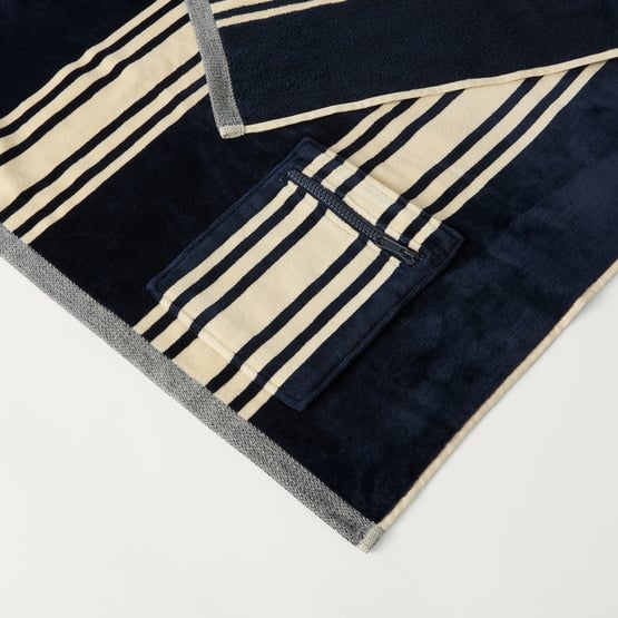 Luxe Jervis Stripe Navy Velour Pocket Beach Towel