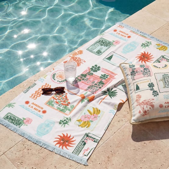 Hotel Mirage Aqua & Pink Luxe Velour Beach Towel